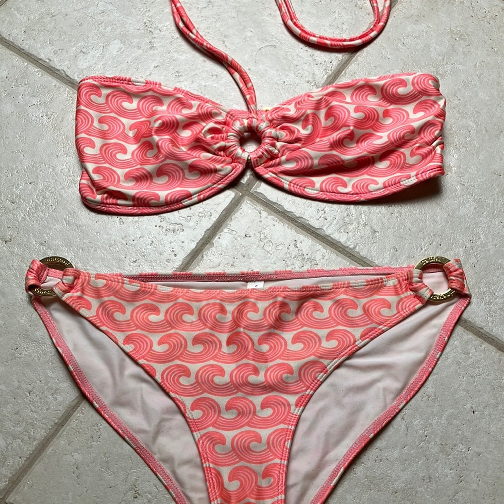 Peach & white wave print Vineyard Vines 2-piece bikini set